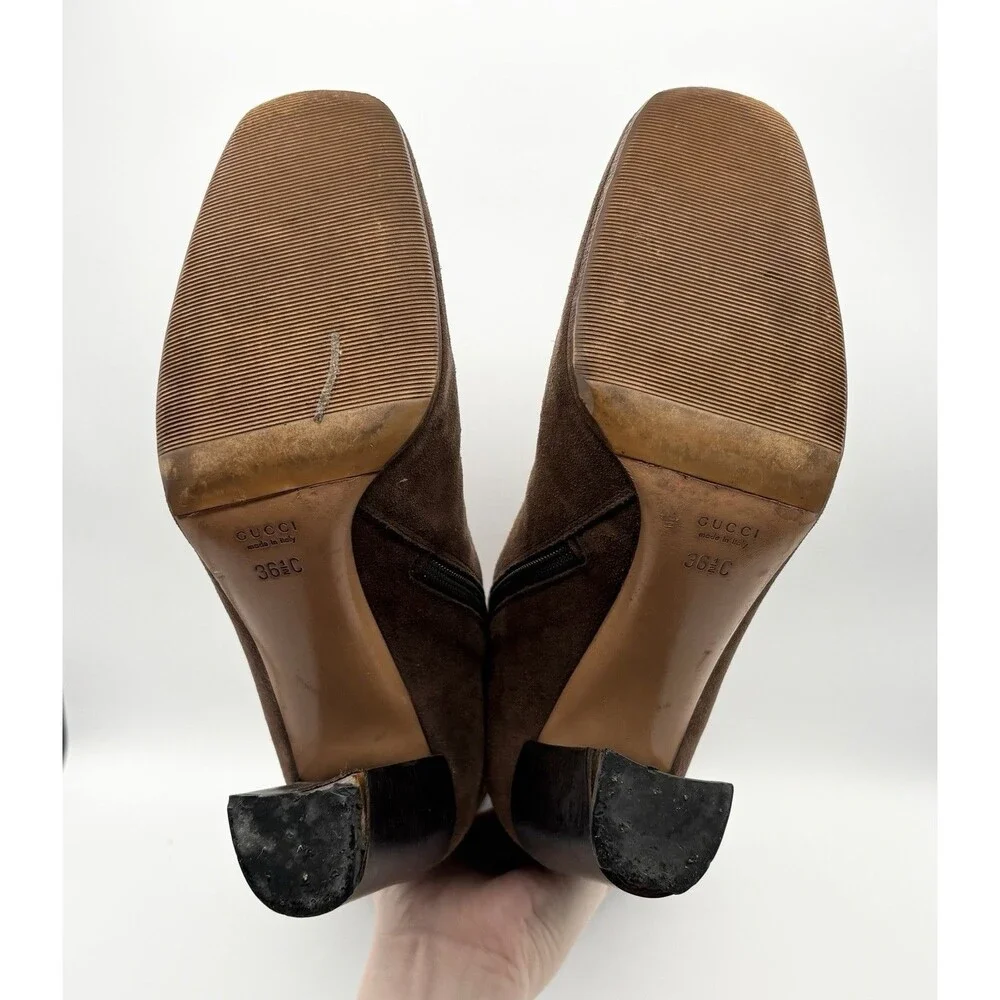 Gucci Brown Suede Knee High Boots GG Logo Accent Silver Horse-bit Size EU 36.5